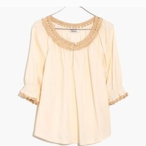 Madewell Cream Color Crochet Neck Blouse XXL